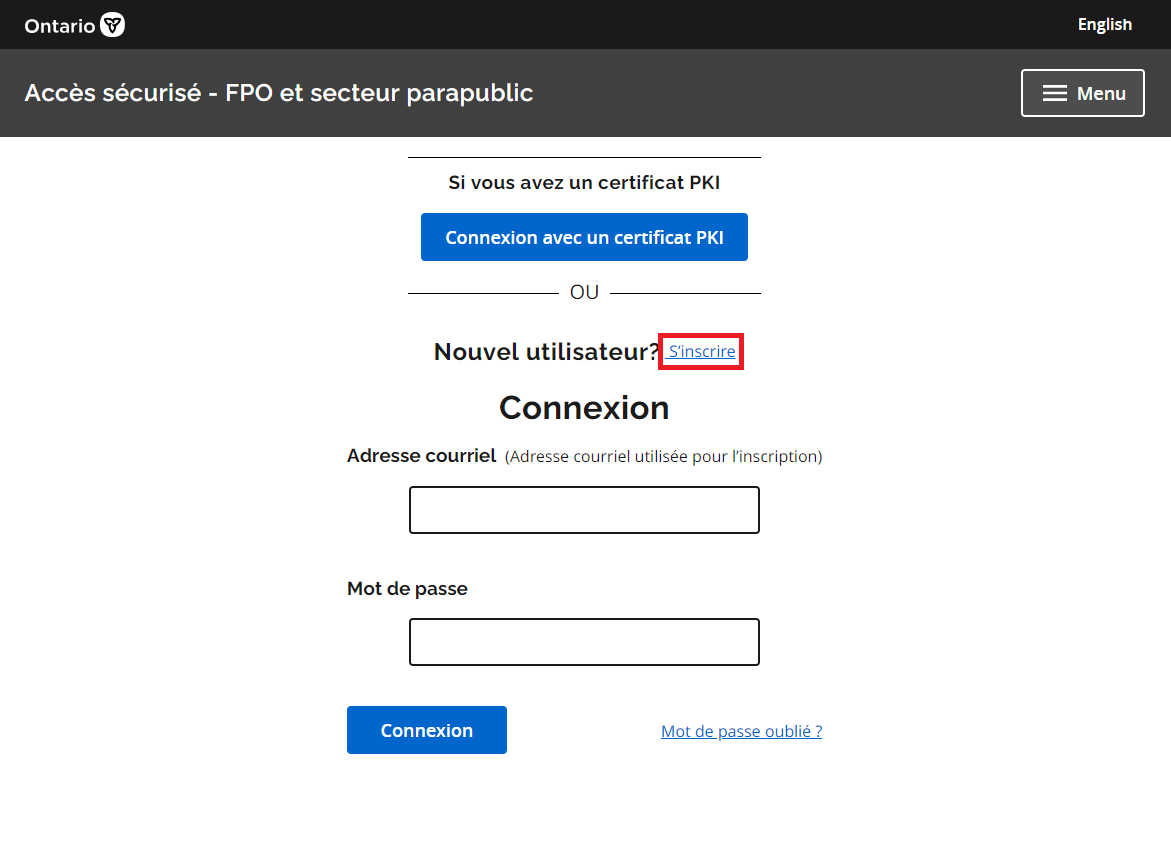 Écran de connexion sécurisée du secteur parapublic de FPO